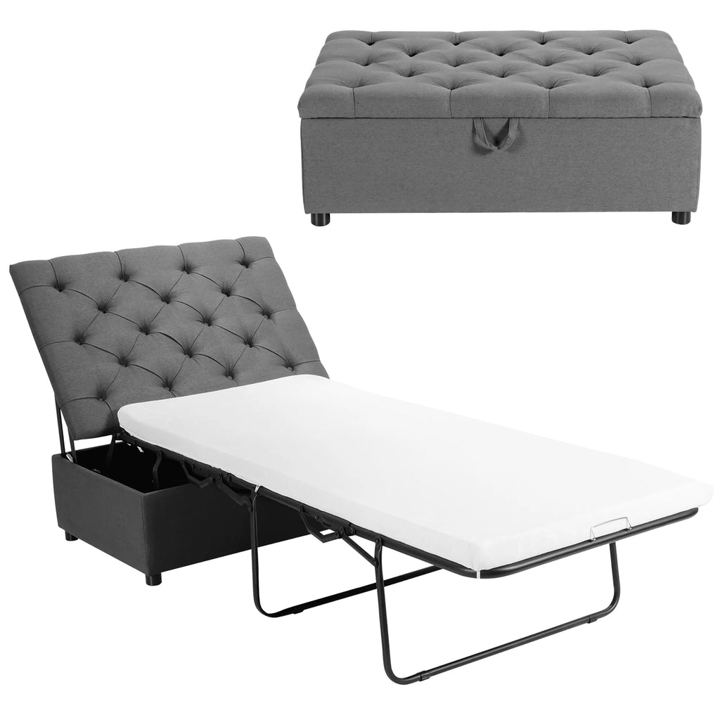 Folding Ottoman Sleeper Bed with Mattress Grey Z471