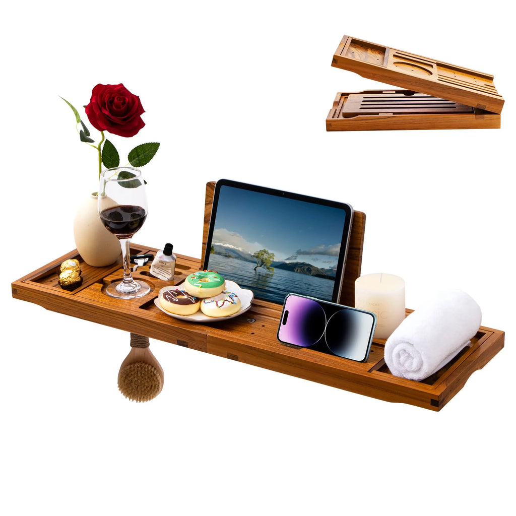 Teak Solid Wood Foldable Bathtub Tray T37470