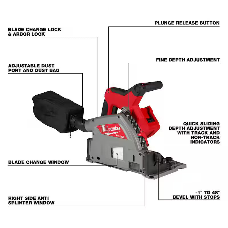 18V Cordless Brushless Plunge Cut Track Saw with Guide Rail and Track Clamps P500