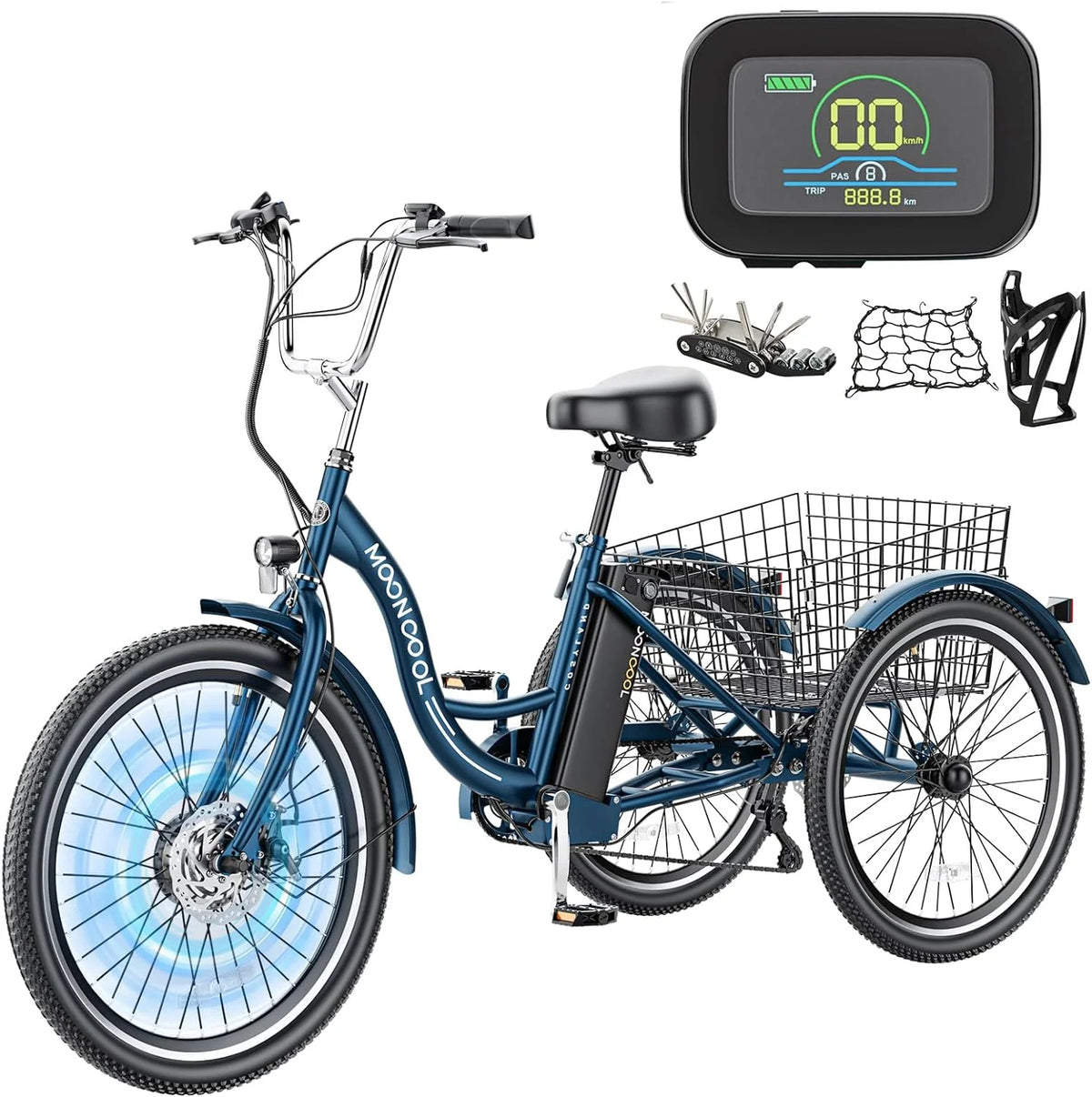 24 26 3 Wheel Electric Tricycle 350W 36V 7 Speeds with Large Basket Y840083
