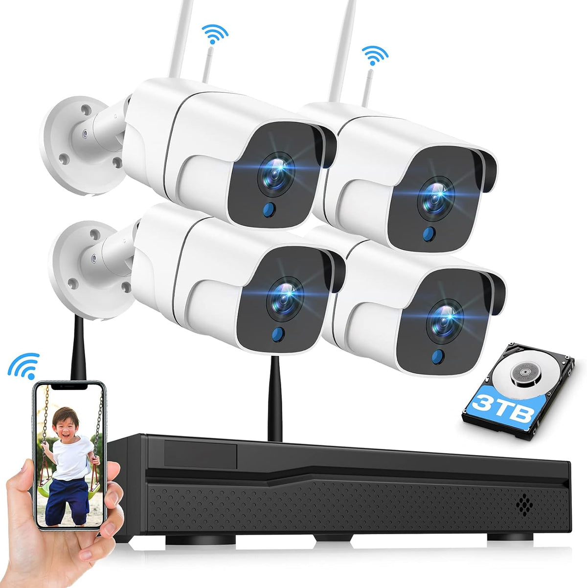 3MP Wireless Security Camera System with 1TB HDD V549