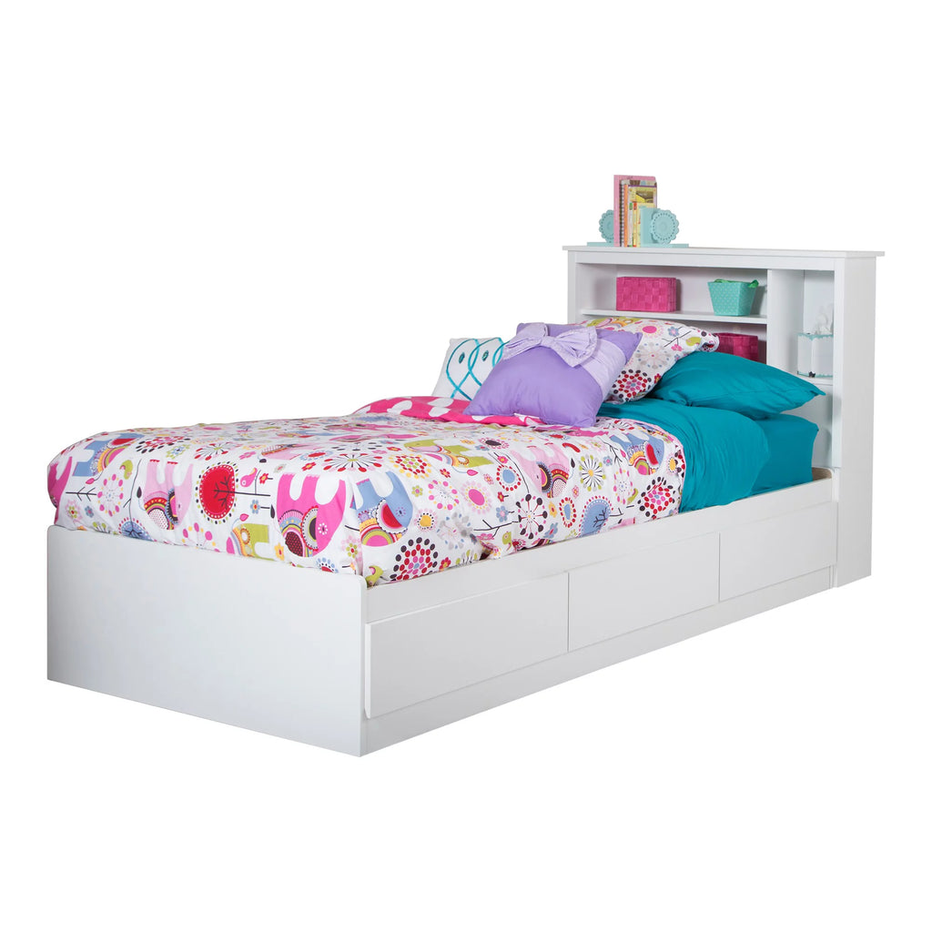 Twin Pure White Bed with Bookcase Headboard T6331
