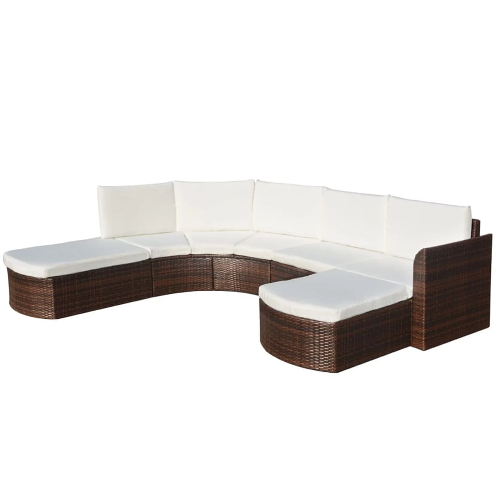 4 Piece Cushioned Corner Sofa with 2 Ottoman Brown Poly Rattan Outdoor Conversation Set Q553511