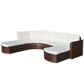 4 Piece Cushioned Corner Sofa with 2 Ottoman Brown Poly Rattan Outdoor Conversation Set Q553511