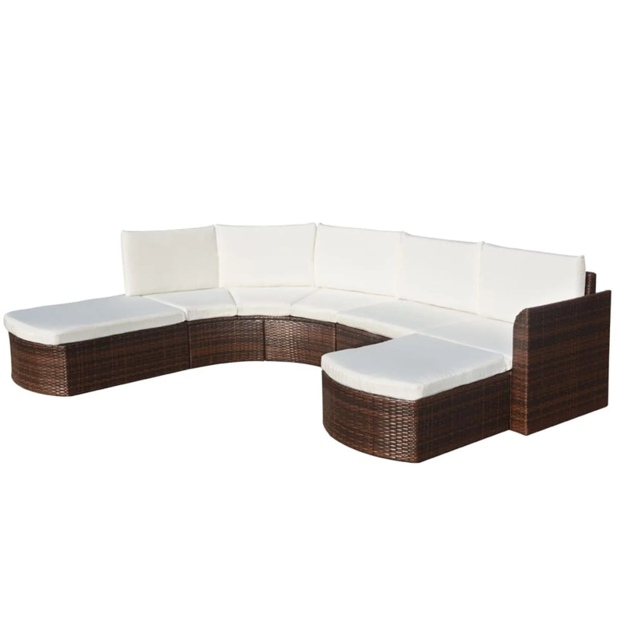 4 Piece Cushioned Corner Sofa with 2 Ottoman Brown Poly Rattan Outdoor Conversation Set Q553511