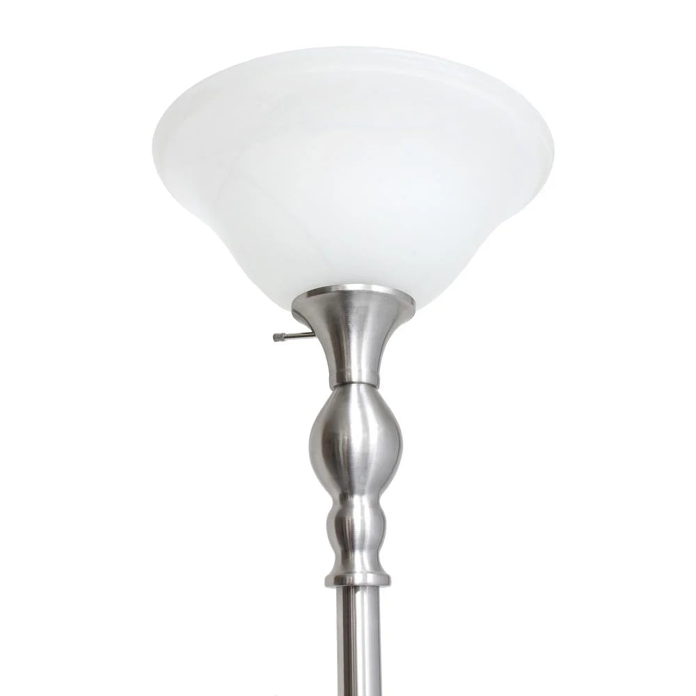1 Light Brushed Nickel Torchiere Floor Lamp with White Glass Shade L868