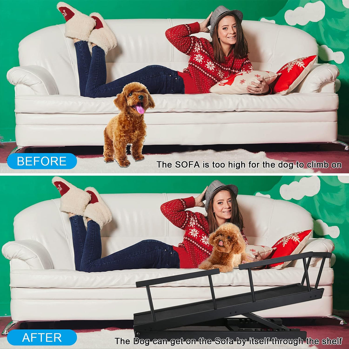 Adjustable Foldable Non-Slip Pet Ramp with Side Rails W838