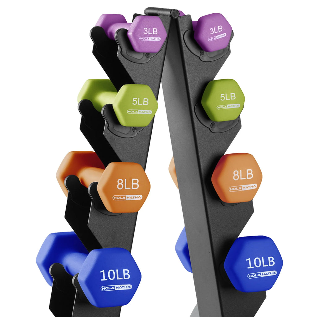 3, 5, 8, 10, & 12 lb Neoprene Hexagon Dumbbell Weight Set with Stand J937501