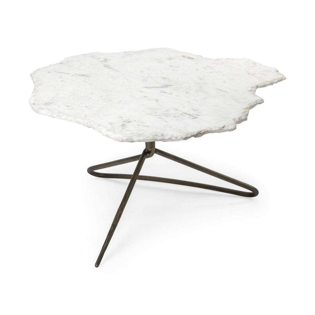 White Marble Top Gold Metal Base Coffee Table L884