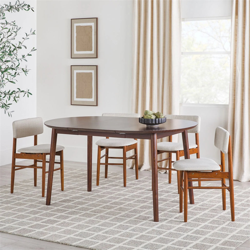 Oval Solid Wood Dining Table with Removable Leaf in Walnut E6119