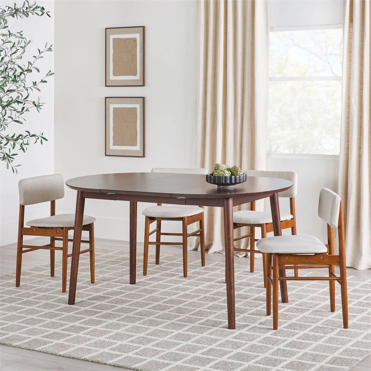 Oval Solid Wood Dining Table with Removable Leaf in Walnut E6119
