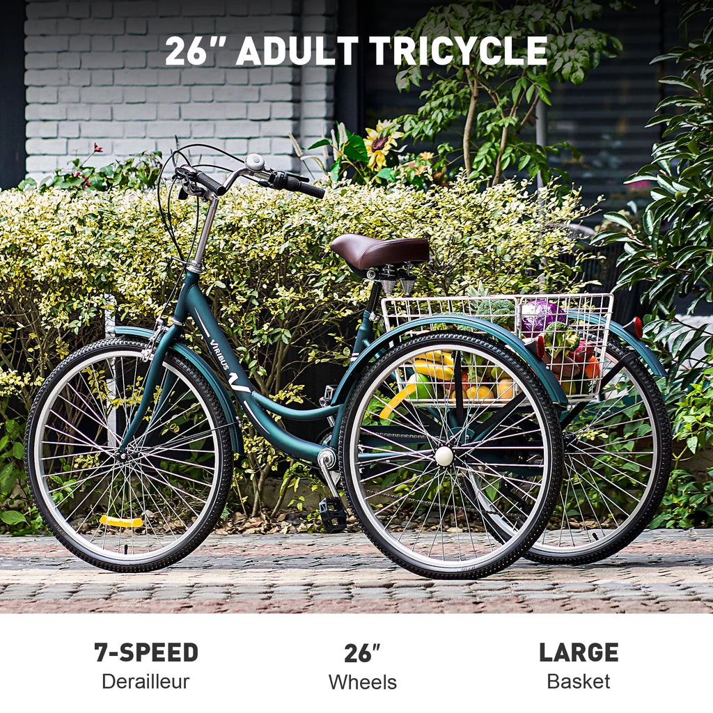 26 Inch 3 Wheel Bike with 7 Speeds & Basket E1698