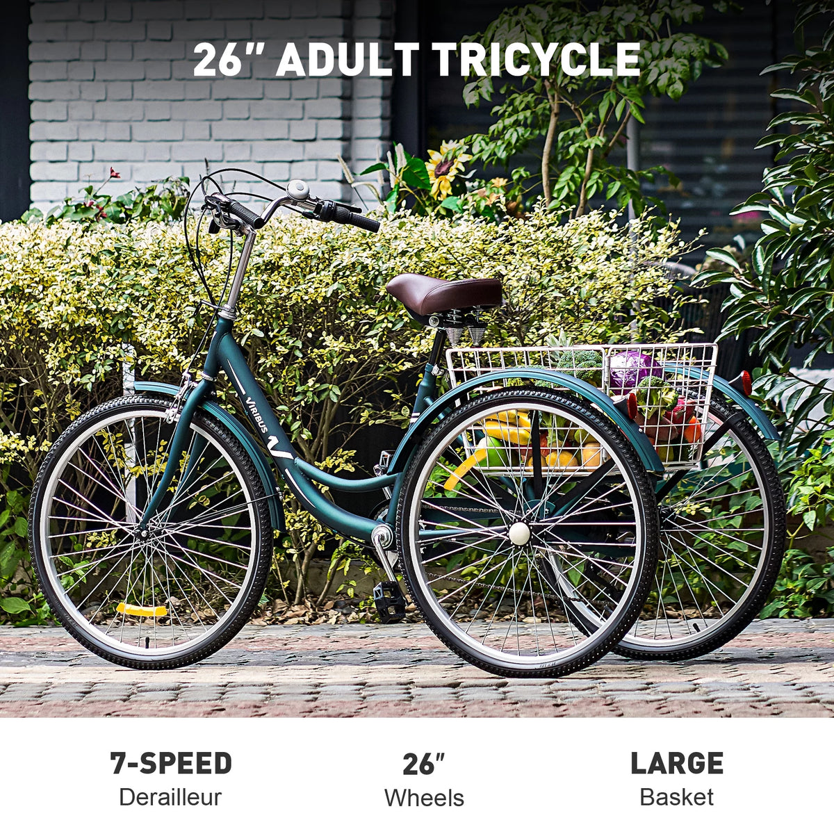 26 Inch 3 Wheel Bike with 7 Speeds & Basket E1698