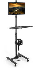 Black Rolling Computer Mobile Cart with Adjustable Monitor Mount and Keyboard Tray P275
