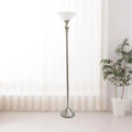 1 Light Brushed Nickel Torchiere Floor Lamp with White Glass Shade L868