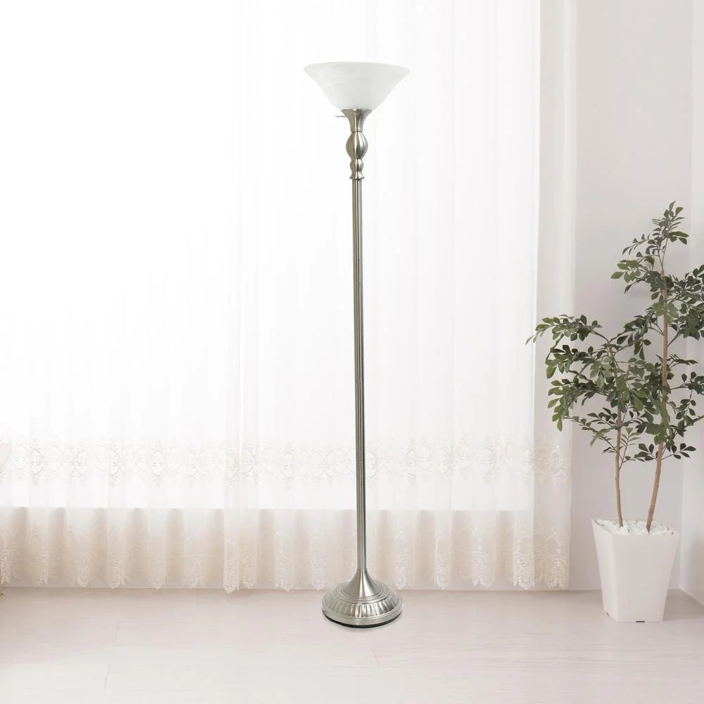 1 Light Brushed Nickel Torchiere Floor Lamp with White Glass Shade L868