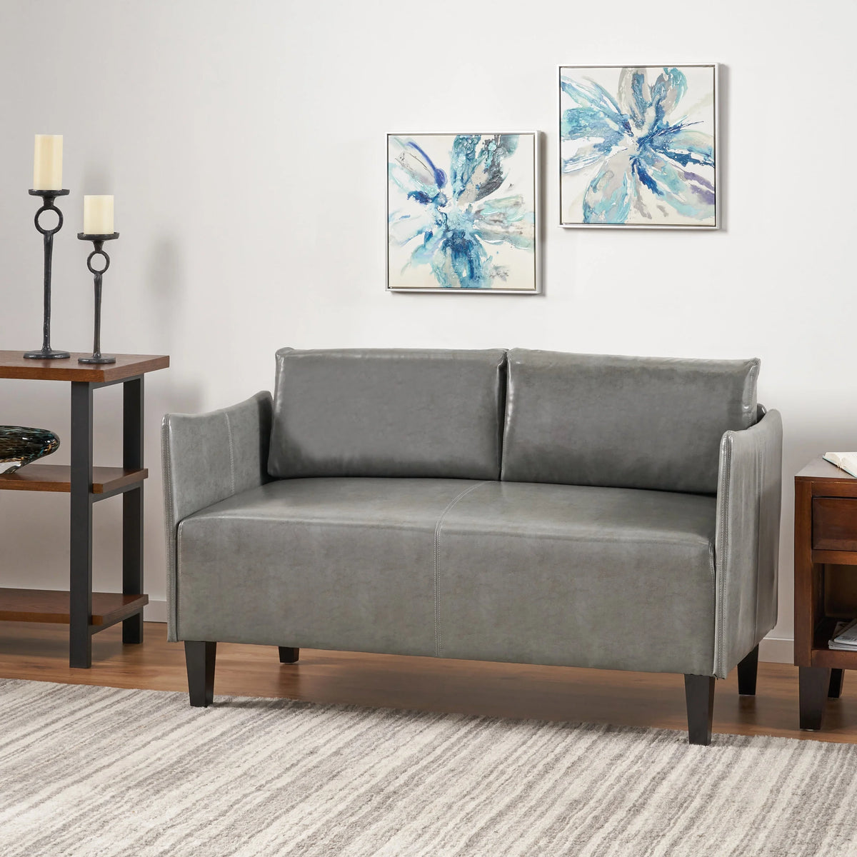 Gray Faux Leather Loveseat R868733