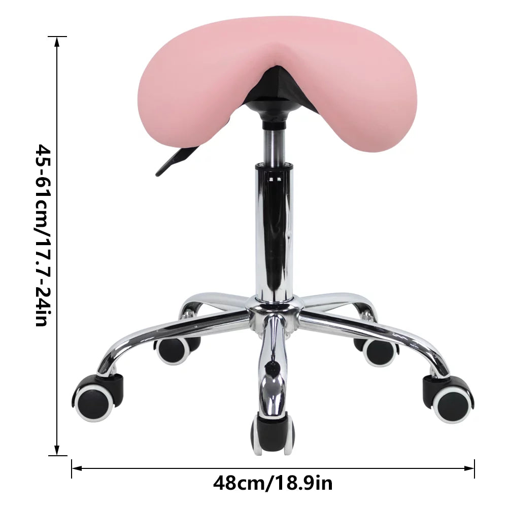 Pink PU Leather Adjustable Rolling Saddle Stool B87932