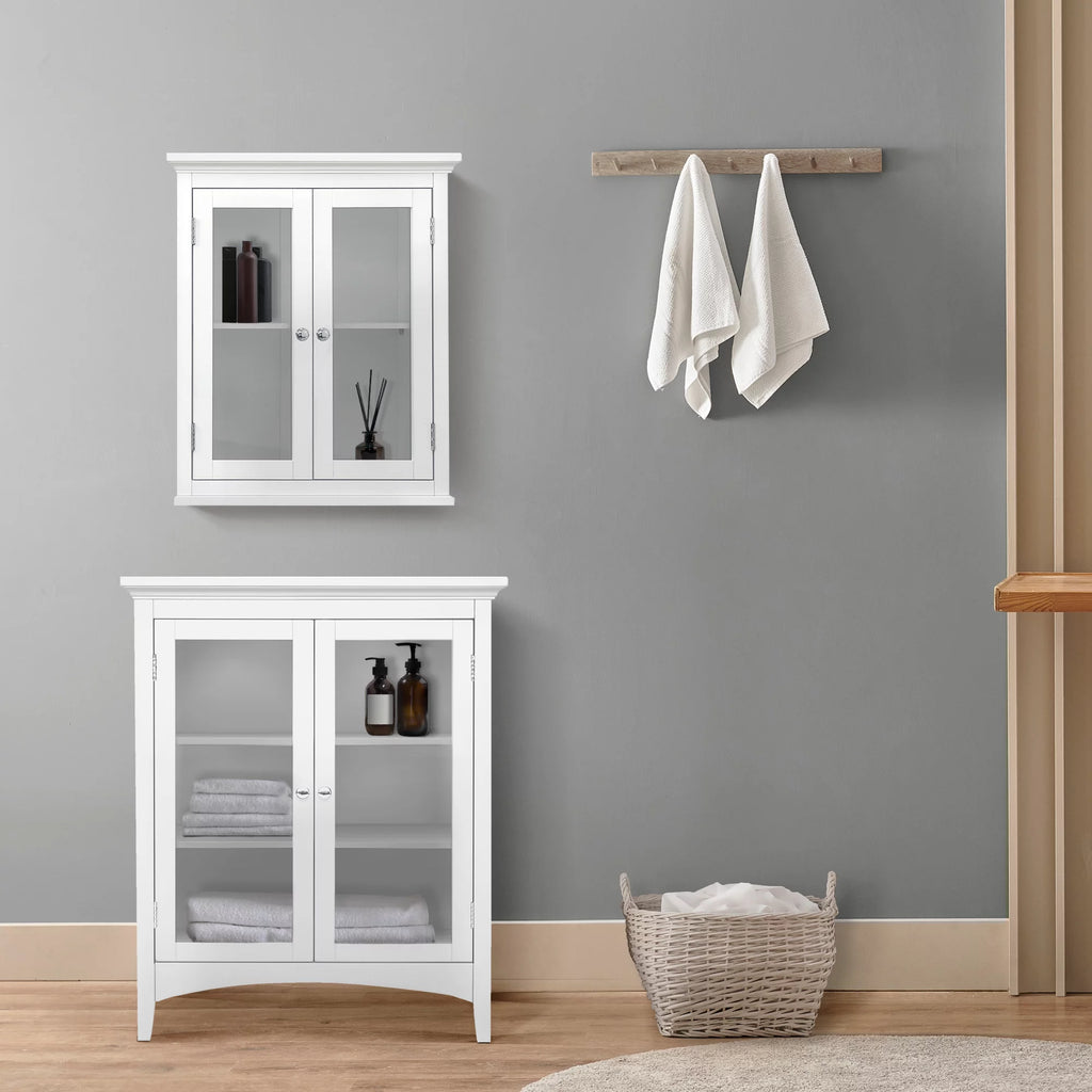 White Wooden Floor Cabinet with 2 Glass Doors W90704