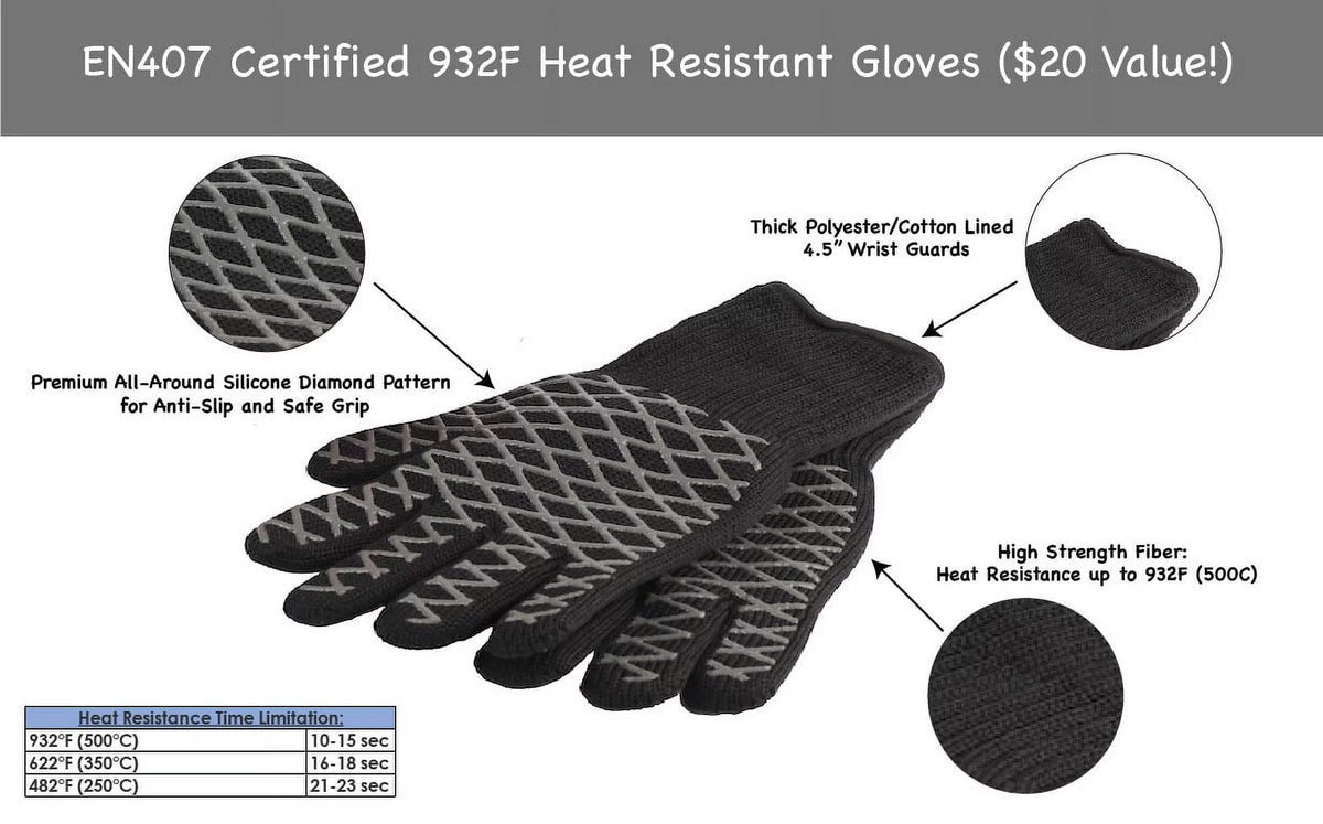 5 Pc BBQ Grill Set with Tongs Spatula Basting Brush Cleaning Brush and Heat Gloves L379344