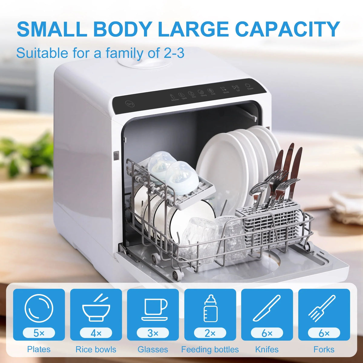 Countertop Dishwasher with Water Tank, 5 Wash Programs, Drying and Double Spray Arms E30456
