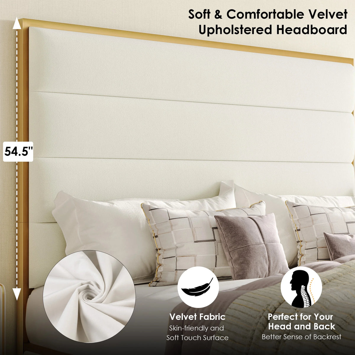 King Size Off-white Velvet Upholstered Platform Bed I451076
