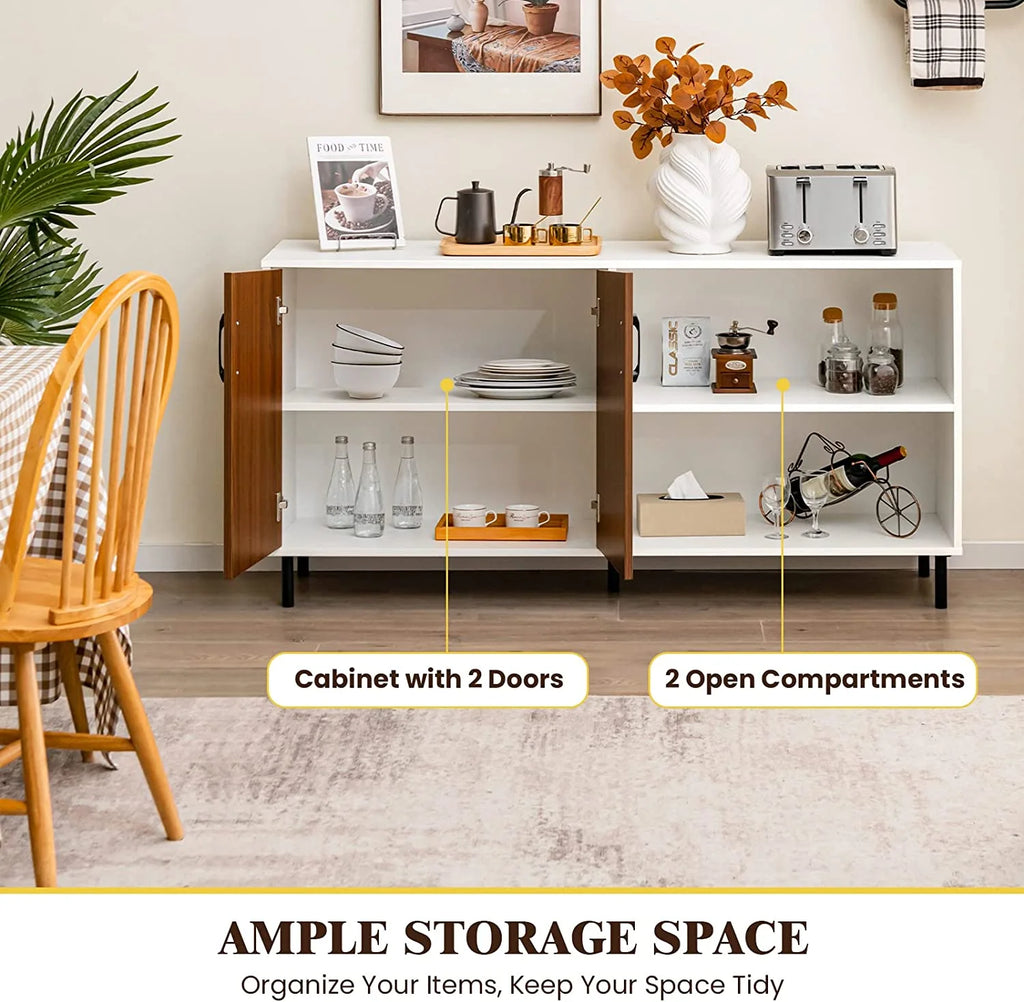 White Walnut 2 Door Buffet Sideboard with Open Shelves V45516