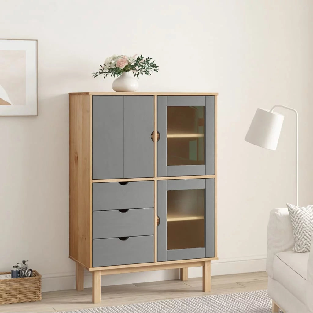 Brown and Gray Solid Wood Pine Highboard J3405