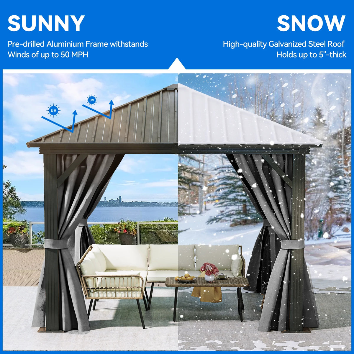 10x10ft Hardtop Gazebo with Nettings and Curtains Z7507