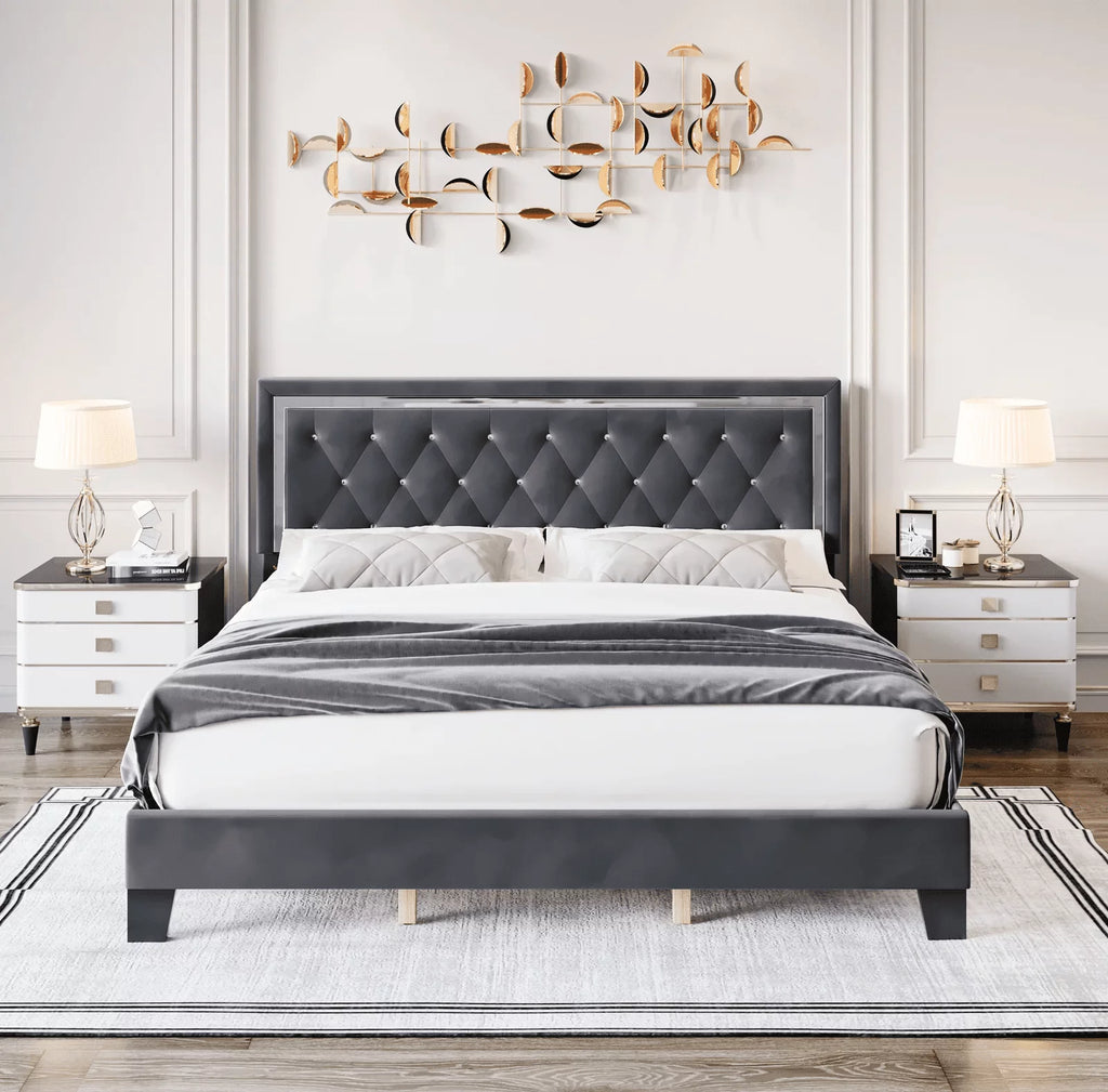 King Bed Frame with Adjustable Headboard B2833