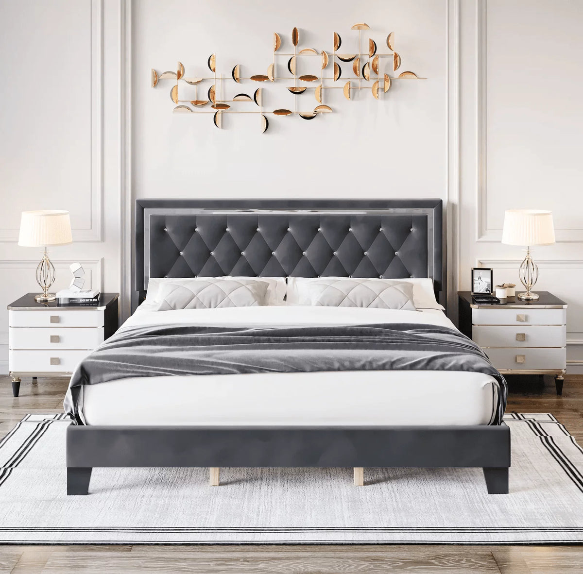King Bed Frame with Adjustable Headboard B2833