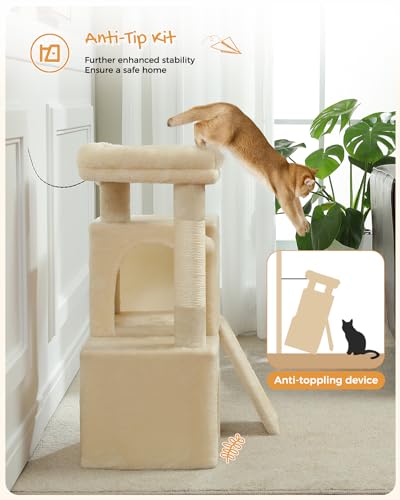 30 Inches Cat Tree with Dual Condos and Scratching Posts D265