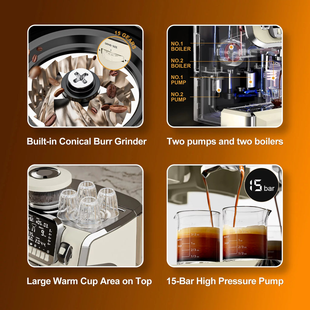 Espresso Machine with Milk Frother, Semi Automatic Coffee Machine with Grinder Q8181