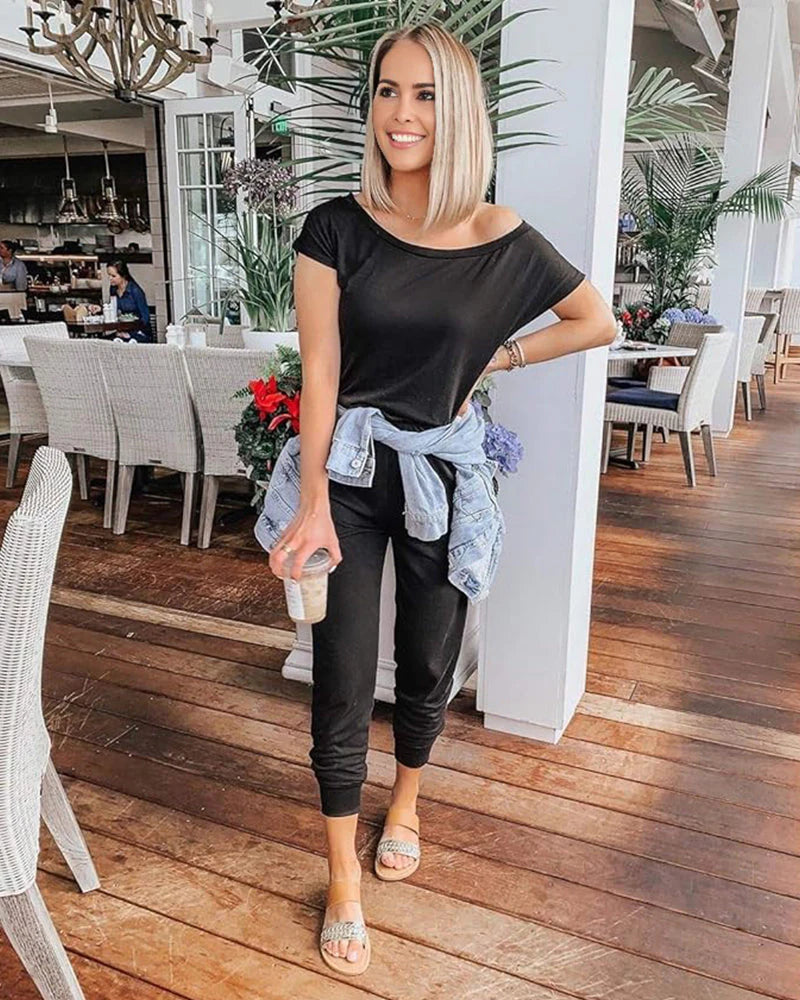 Off-Shoulder Short Sleeve Jumpsuit G4389