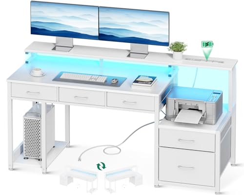 55 Inch Black Computer Desk with 3 Drawers Q456804