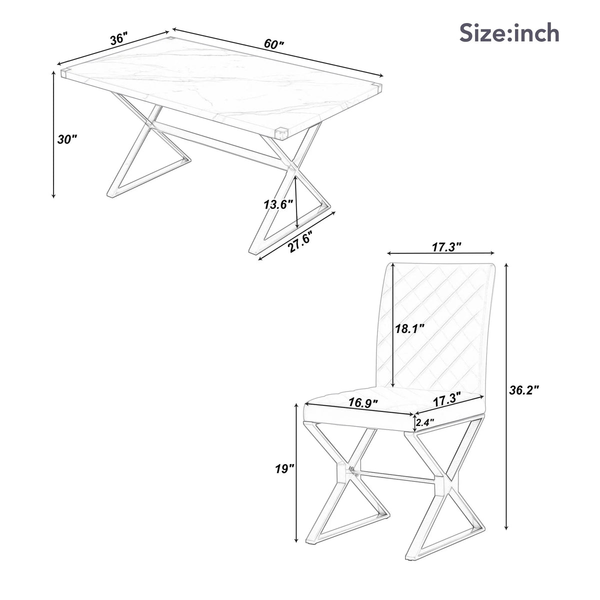 7-Piece Marble Texture Dining Table Set with 6 PU Leather Chairs M9002