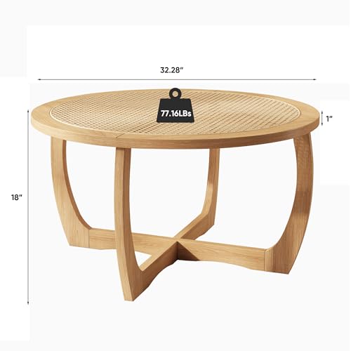 Round Wood Glass Rattan Coffee Table C58588