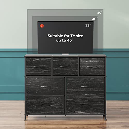 7 Drawer Dresser TV Stand with Metal Frame and Wood Top L369