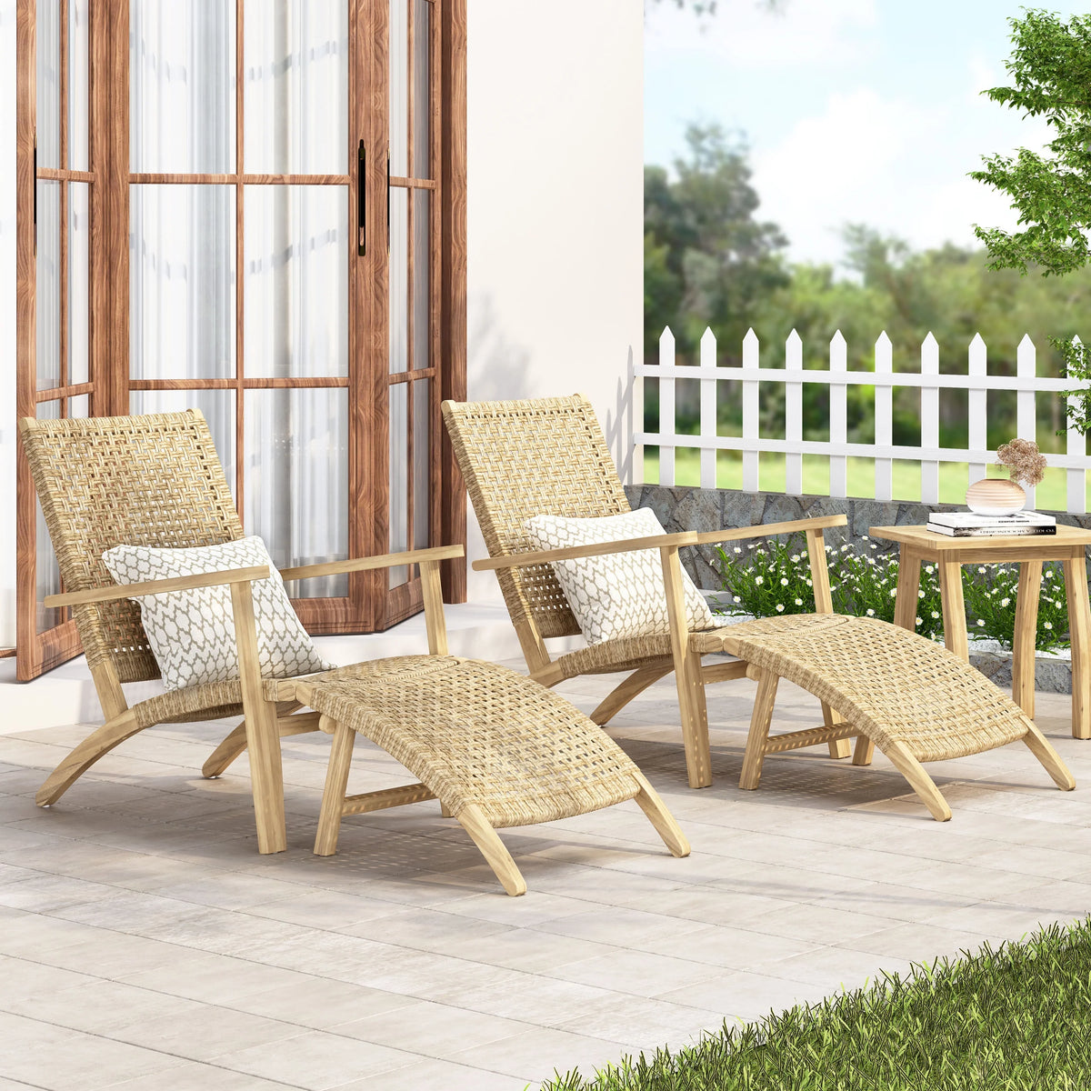 Acacia Wood Outdoor Lounge Chair Set of 2 Light Brown V274748