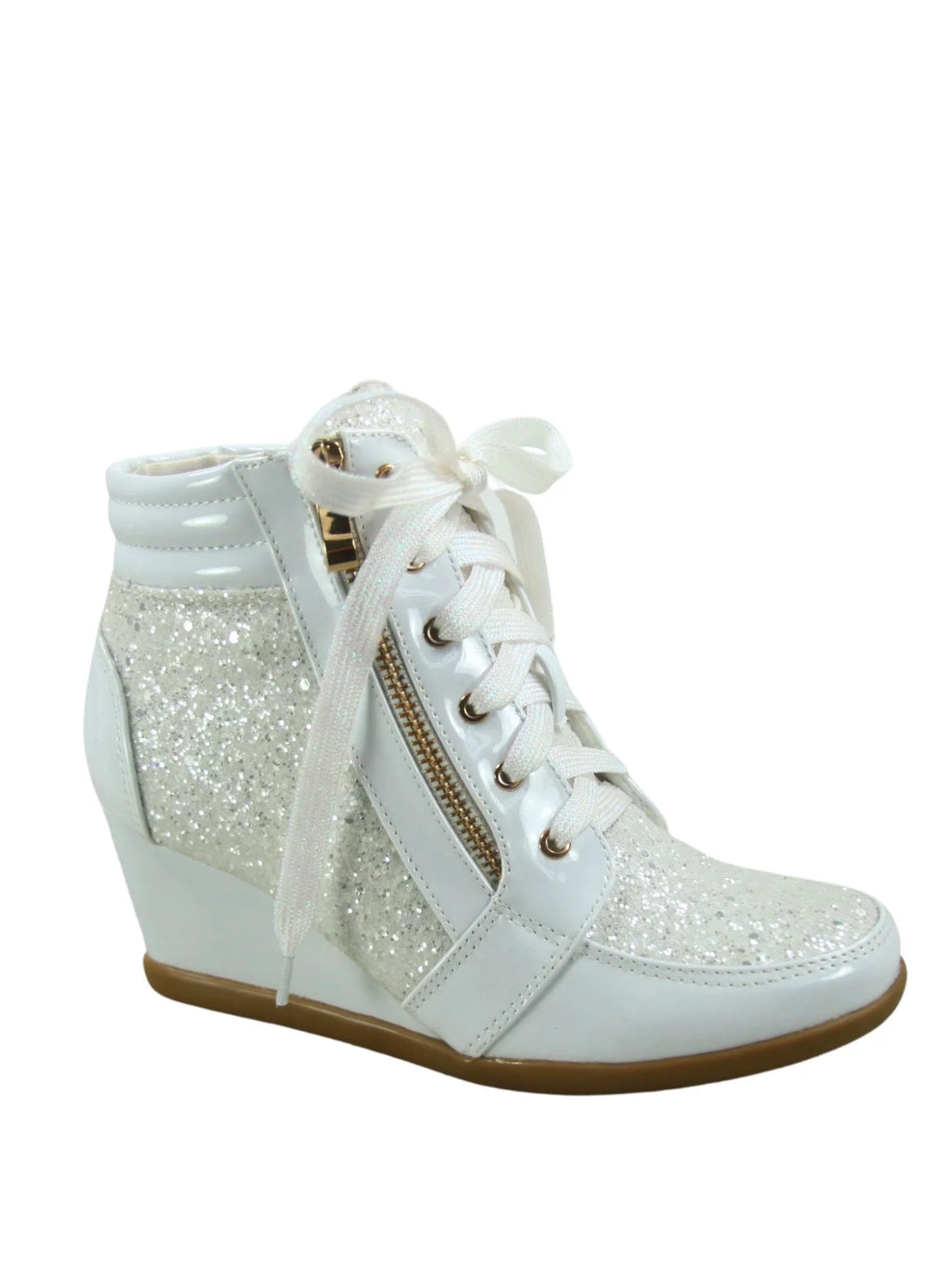 White Lace Up Low Wedge Sneaker Shoes H61252