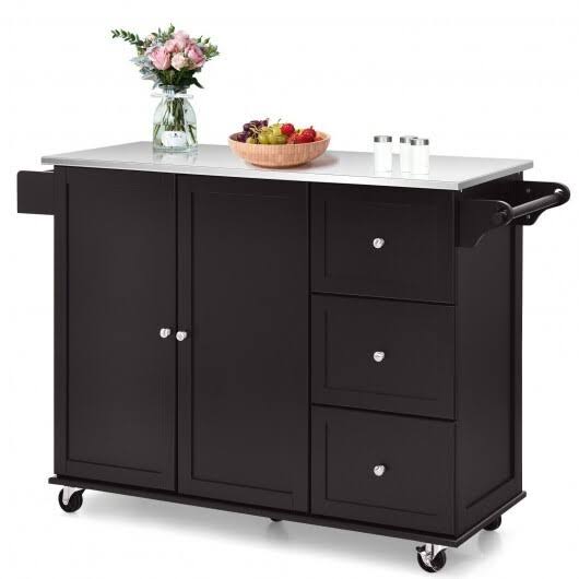 Black Kitchen Island with Stainless Steel Top O736