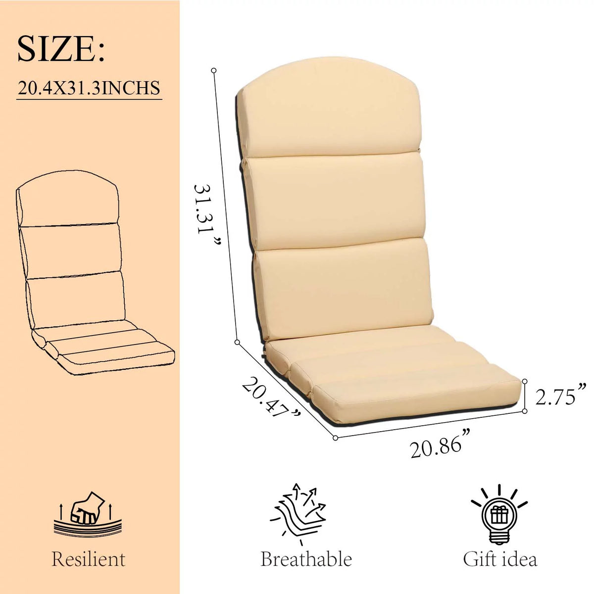 High-Back Olefin Fabric Patio Cushion Set of 2 C21914