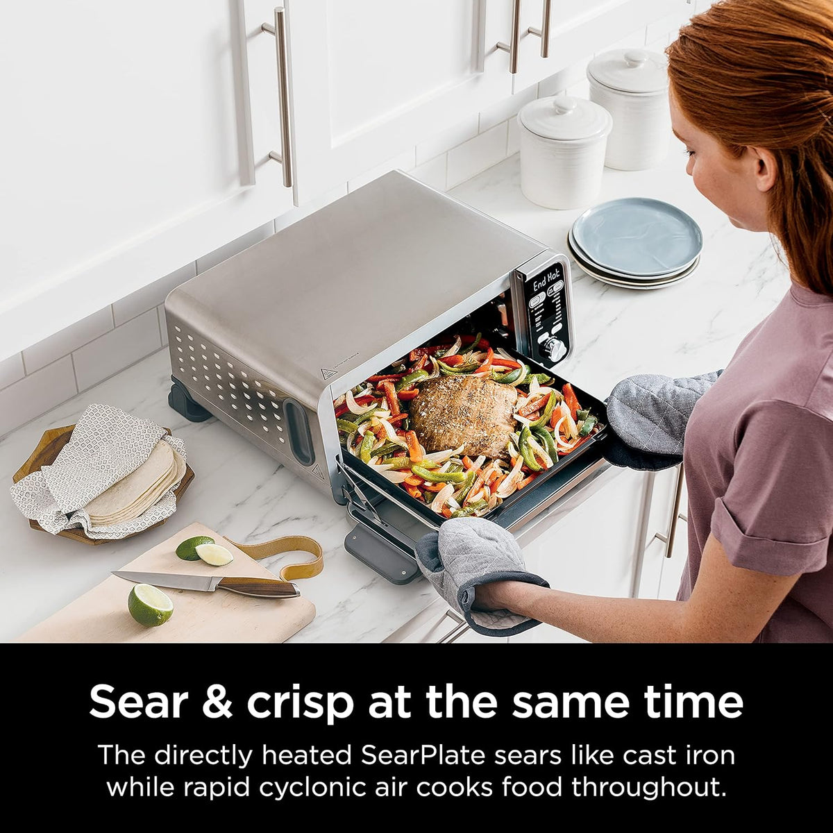 13-in-1 Air Fry Countertop Oven with Air Fry Basket, SearPlate, Wire Rack & Crumb Tray, Silver O57814