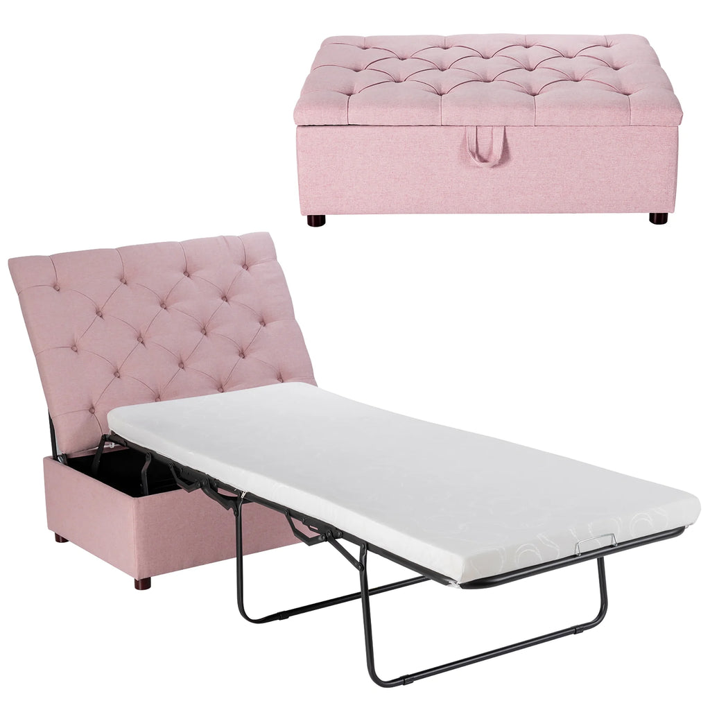 Folding Ottoman Sleeper Bed with Mattress Grey Z471