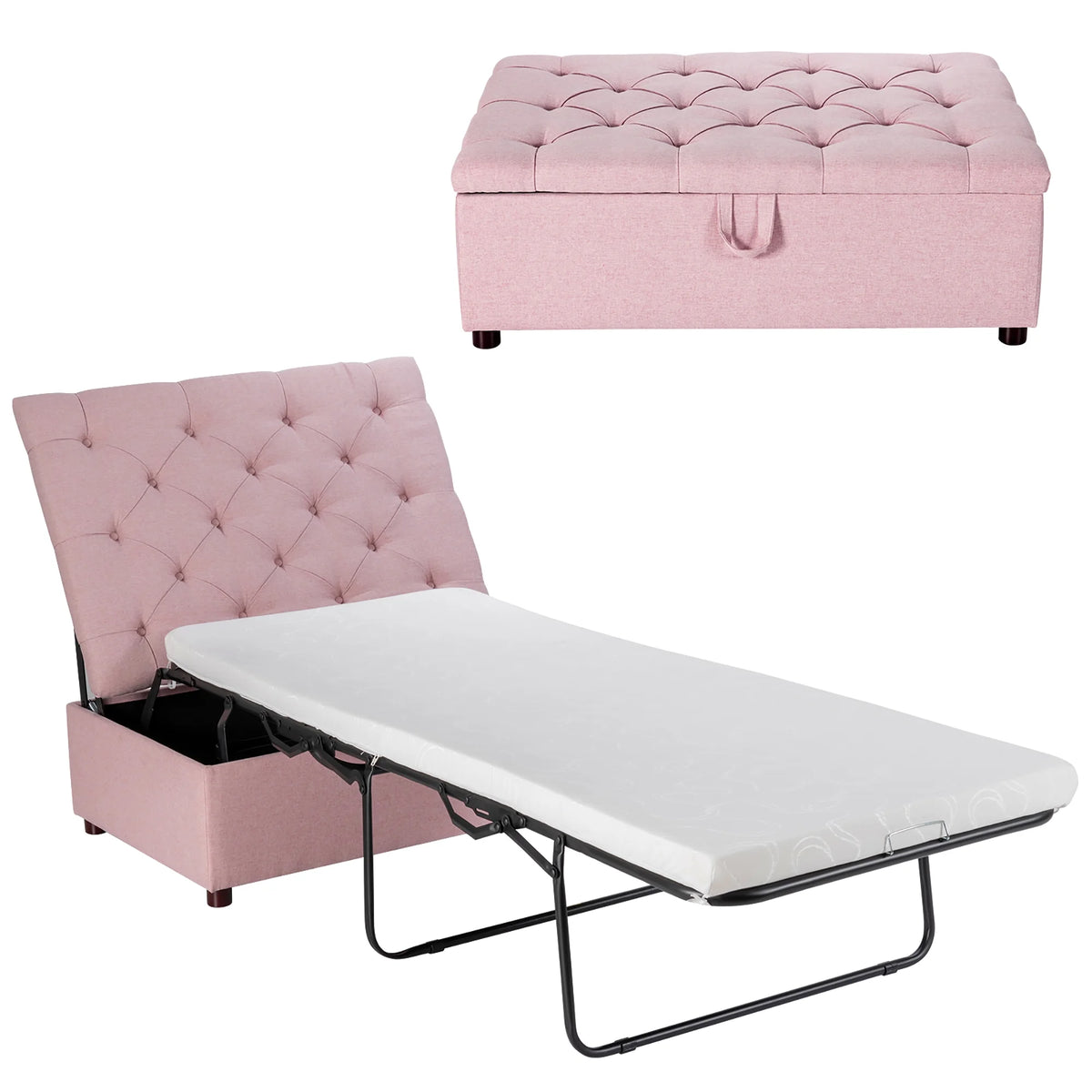 Folding Ottoman Sleeper Bed with Mattress Grey Z471
