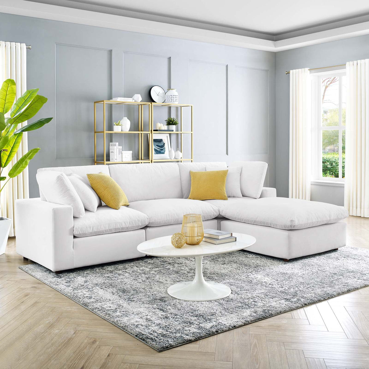 White Velvet Sectional Sofa Set P545530