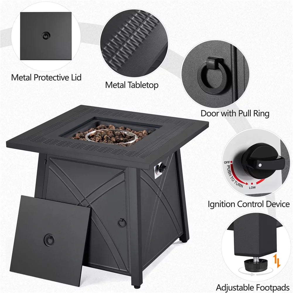 28'' Square Propane Fire Pit Table 50,000 BTU with Lid K710