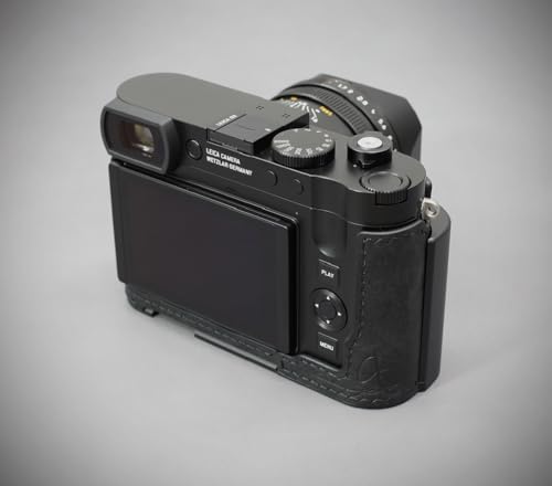 Genuine Italy Leather Camera Half Case Metal Grip Dovetail Plate All Black T71863