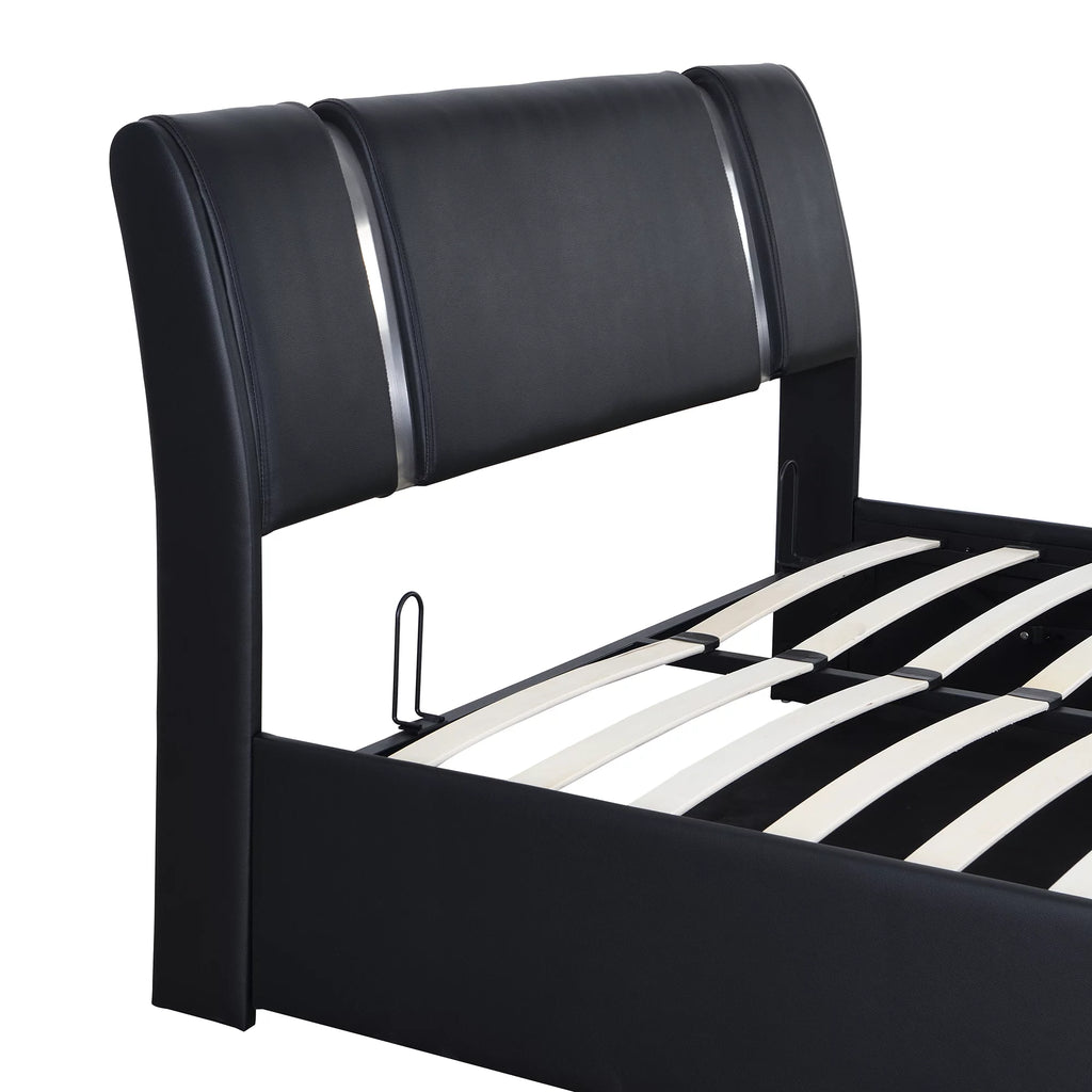 Queen Size Lift Up Storage Bed PU Upholstered Platform Bed with Headboard Black N518