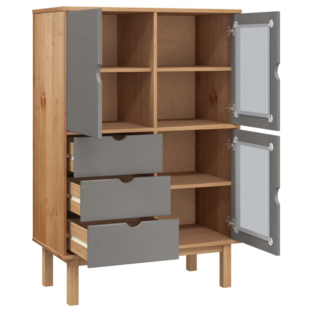 Brown and Gray Solid Wood Pine Highboard J3405